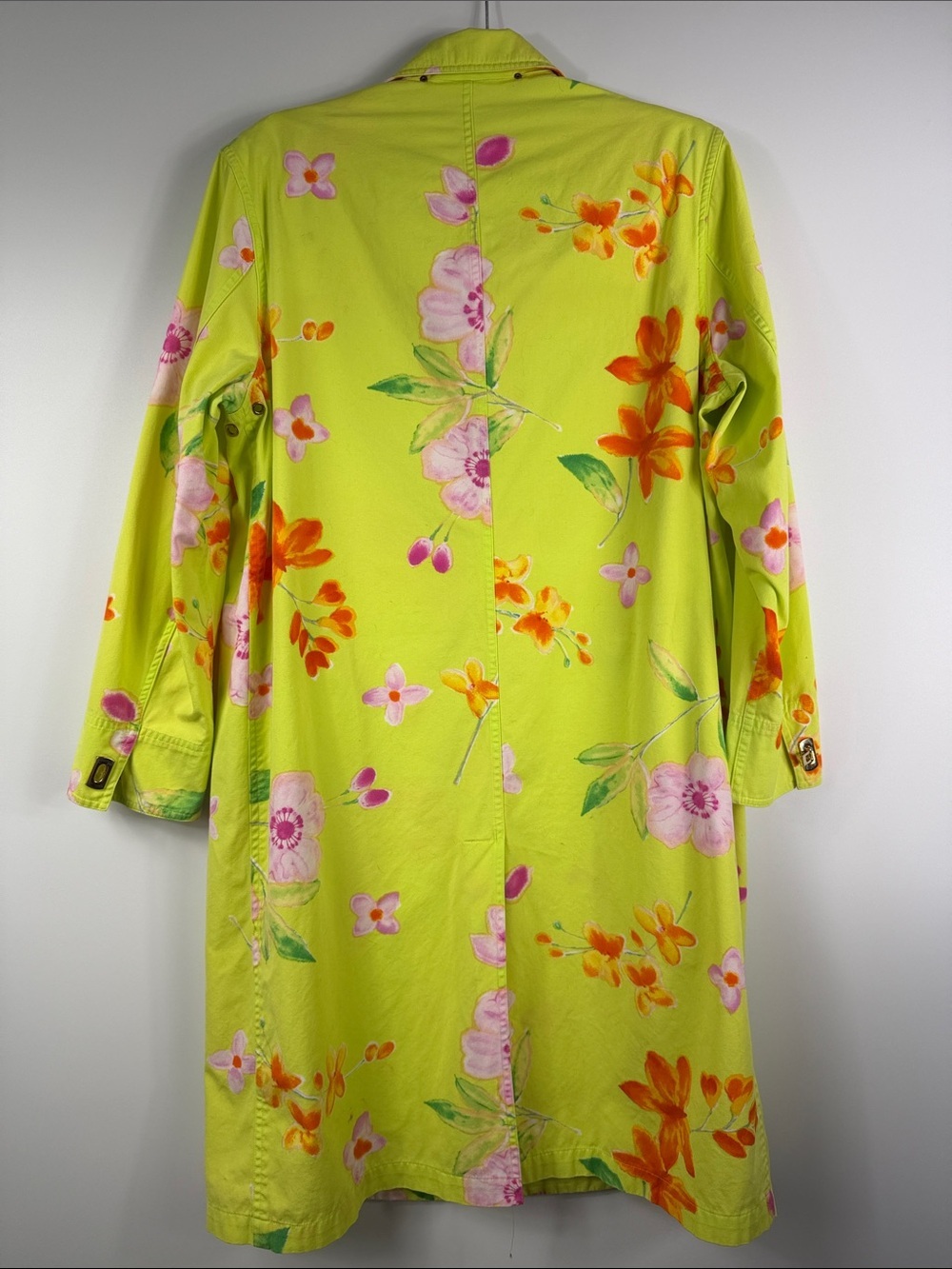 Ralph Lauren Black Label Chartreuse Floral Trench Rain Coat Jacket 14 - Picture 10 of 10